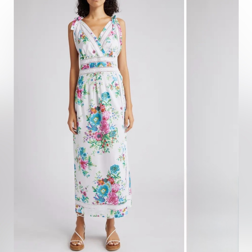 LOTETTA CAPONI Dea Floral Print Tie Shoulder Midi
Dress SIZE M Medium